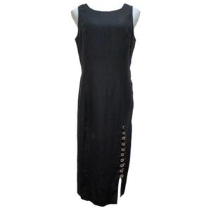 Vintage Linen Dress Medium 90's Black Lagenlook Sheath Sleeveless Resort Summer